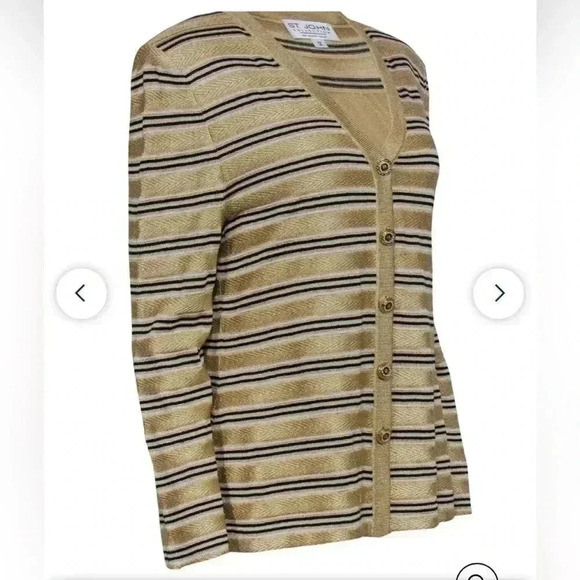 St. John Gold White And Black Metallic Striped Cardigan NEW - Picture 6 of 8